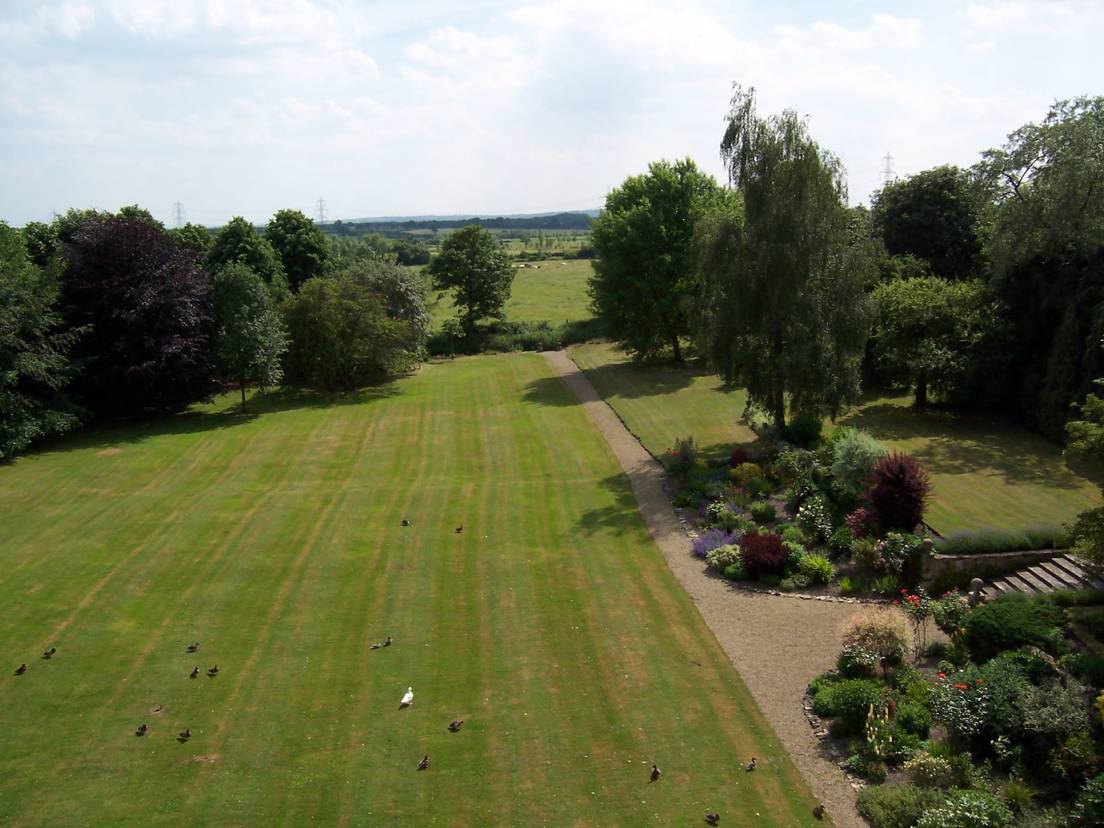 Photo of the gardens from the roof of Boarstall Tower 