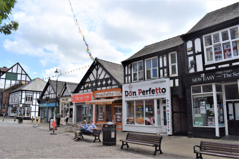 Composite timber-framed buildings in Northwich, made to be able to be jacked up in the event of subsidence caused by salt mining
